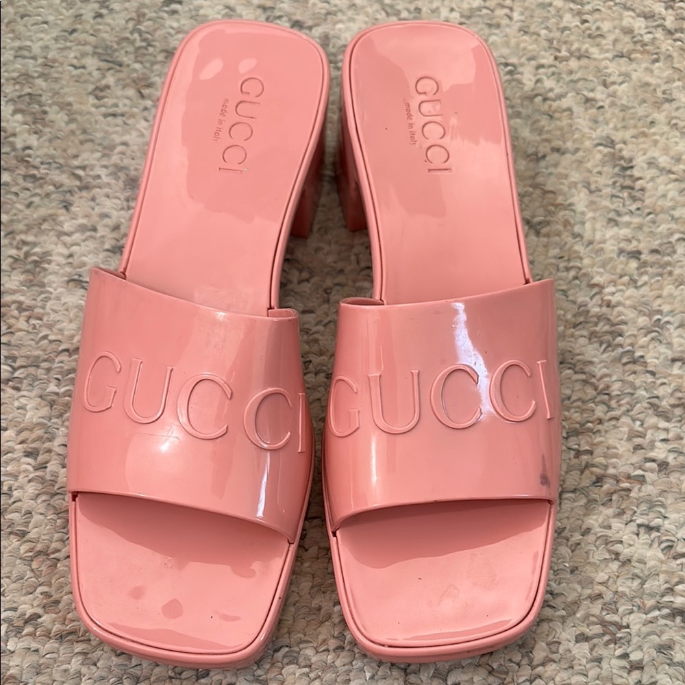 Gucci Blush Pink Embossed Mules
